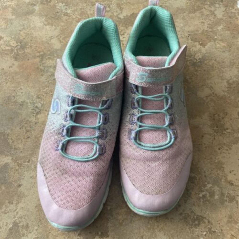 S Sport By Skechers Pink and Silver Metallic Glitter Sneakers Girls Size 5